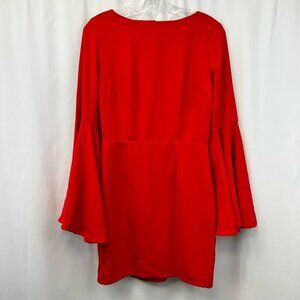 About Us Womens Pencil Dress Red Bell Sleeve Boat Neck Cutout Back Cocktail M